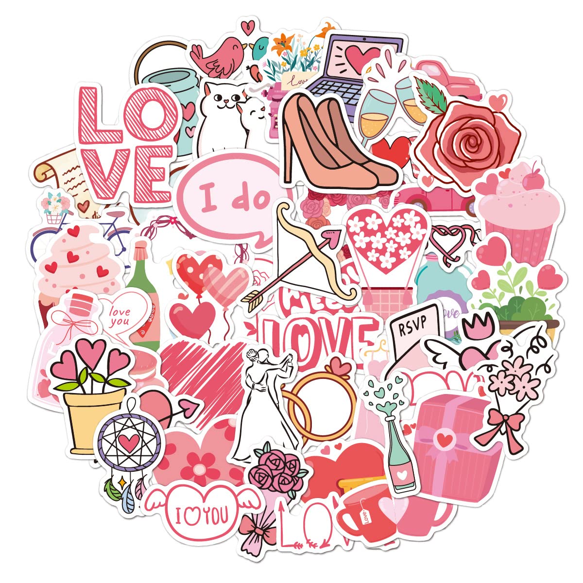 INF Pack of 50 Love Heart Stickers, Adorable and Romantic Hearts Love Stickers Decorating Stickers