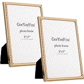 FineLiMoLa 5x7'' Gold Rope Design Metal Picture Frames 2 Pack with Hi Quality Velvet Backing and Real Glass Front, Gold Photo Frame 7x5'' for Desktop Display Or Wall Hanging