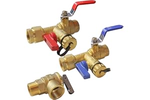 Xiny Tool 3/4-Inch IPS Isolator Tankless Water Heater Service Valve Kit with Pressure Relief Valve, Clean Brass