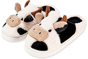 NZFUN Cow Slippers for Women and Men, Fluffy Cute Cozy Cartoon Cow Cotton House Slipper Womens Milky Cows Animal Preppy Funny Furry Kawaii Bedroom Pillow Cloud Slippers for Women Indoor and Outdoor