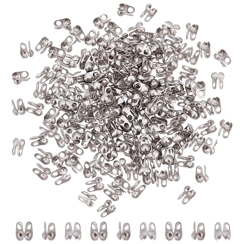 UNICRAFTALE 200pcs 4mm 304 Stainless Steel Bead Tips Calotte Ends Clamshell Knot Cover Fold Over Crimp Caps Bead Ends for DIY Bracelet Necklaces Jewelry Making, Hole 1mm, Stainless Steel Color
