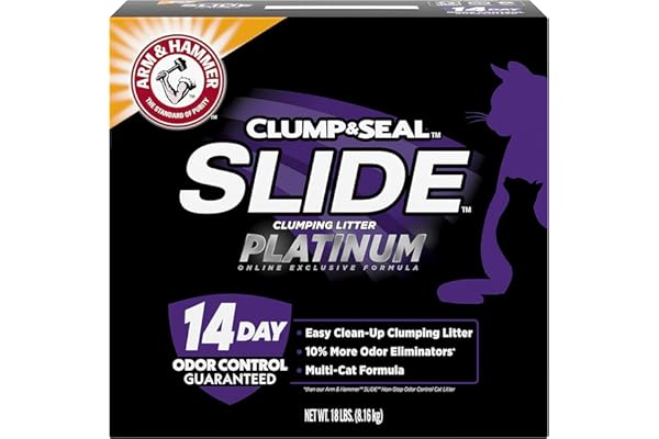 Arm Hammer SLIDE Platinum Multi-Cat Easy Clean-Up Clumping Cat Litter, 14 Days of Odor Control 18 lb