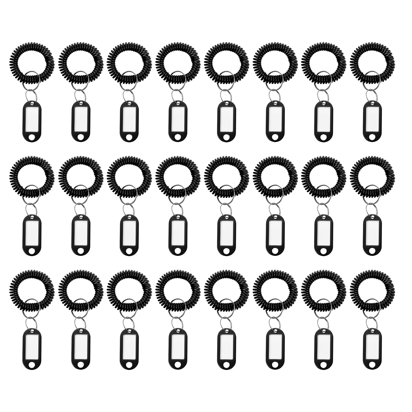 PATIKIL Wrist Coil Keychain with Tag, 24Pcs Spring Spiral Bracelet Ring Key Labels for ID Badge Sauna Pool Beach Office Gym Indoor Outdoor, Black