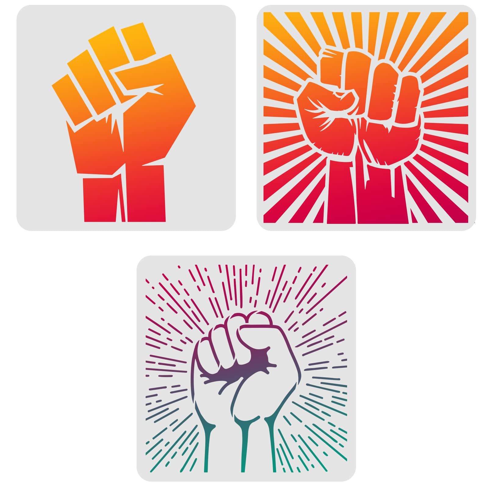 FINGERINSPIRE 3Pcs Fists Drawing Painting Stencils Templates 30x30cm Plastic Stencils Decoration Punch Stencil for Painting on Wood, Floor, Wall, Fabric