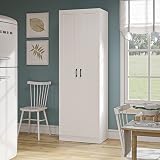 Panana White Wooden Storage Cabinet Tall Freestanding with 2 Doors view 5