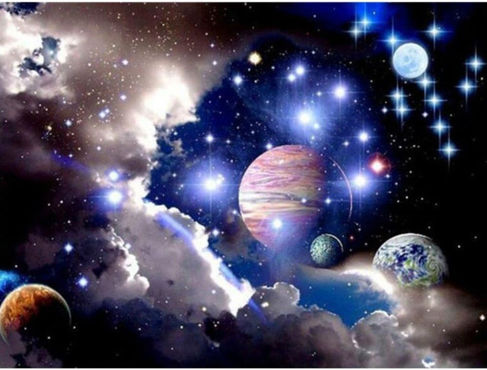 Mumustar 5D Diamond Painting Kits Drill Rhinestone Pasted Mosaic Embroidery Cross Stitching Kits Galaxy Milky Way Planets Pattern DIY Handcraft Art Mural Home Wall Decor (A)