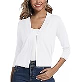 EXCHIC Women's 3/4 Sleeve Lightweight Cropped Cardigan Sweaters Open Front Bolero Short Shrugs for Dresses