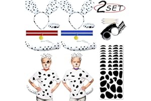 Ahuimeius 2 Set Dalmatian Dog costume Ear Headband, Bow Tie, Tail set, Silicone bracelet,Collar and 144 Pieces Black Adhesive Felt for Halloween DIY Projects Costume