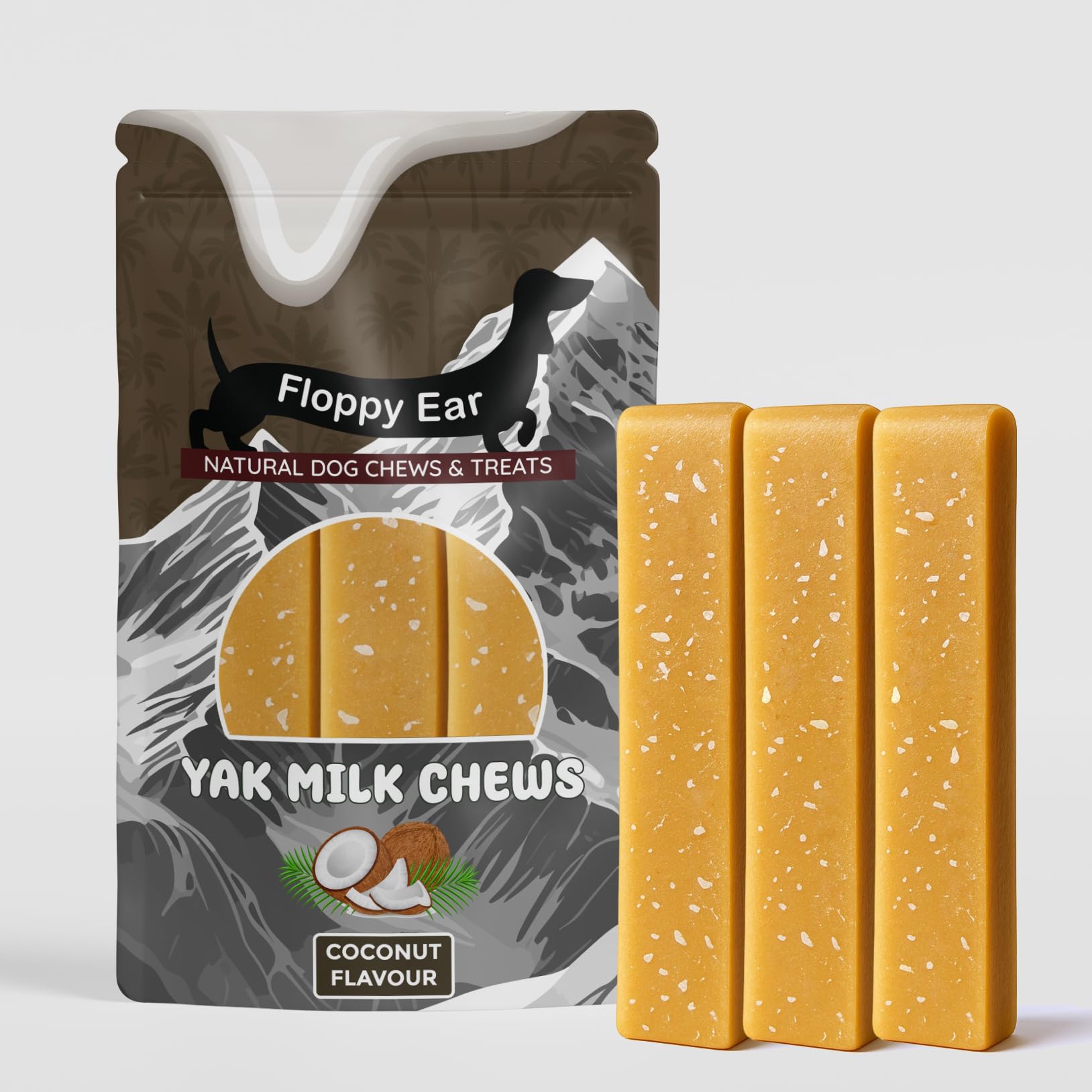 Himalayan Yak Dog Chews - Coconut Flavour - Yak Chews with Milk for Dogs Medium (pack of 3) - Protein & Calcium Rich Long Lasting Dog Chews - Dogs Dental Stick - Healthy Yak Snack - Natural Yak Chews
