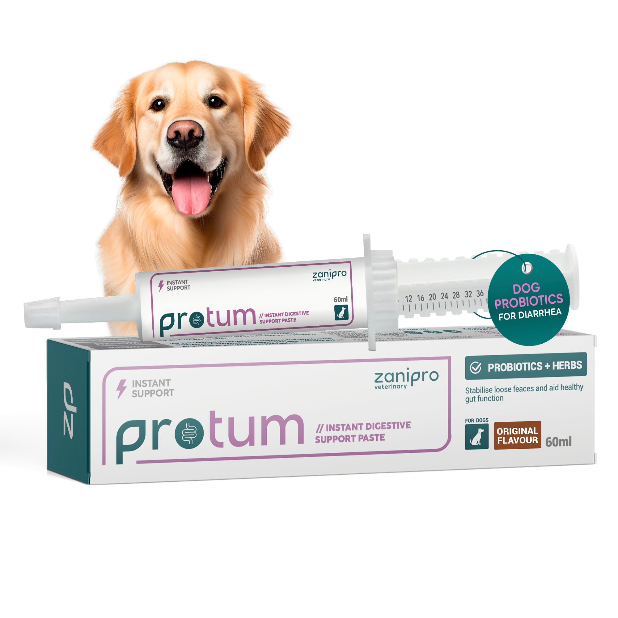 Zanipro Veterinary Probiotics Paste for Dogs, Upset Stomach Relief for Dogs, Pet Digestive Paste for Upset Stomachs, Diarrhea & Gut Imbalance, Fully 100% Natural Ingredients - Advanced (60ml)