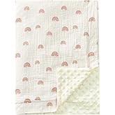 david's kids Muslin Minky Baby Blanket for Boys Girls with Muslin Cotton Front and Dotted Fleece Backing, Breathable and Soft Lightweight Receiving Blanket for Newborns, 40x50 Inches, Rainbow
