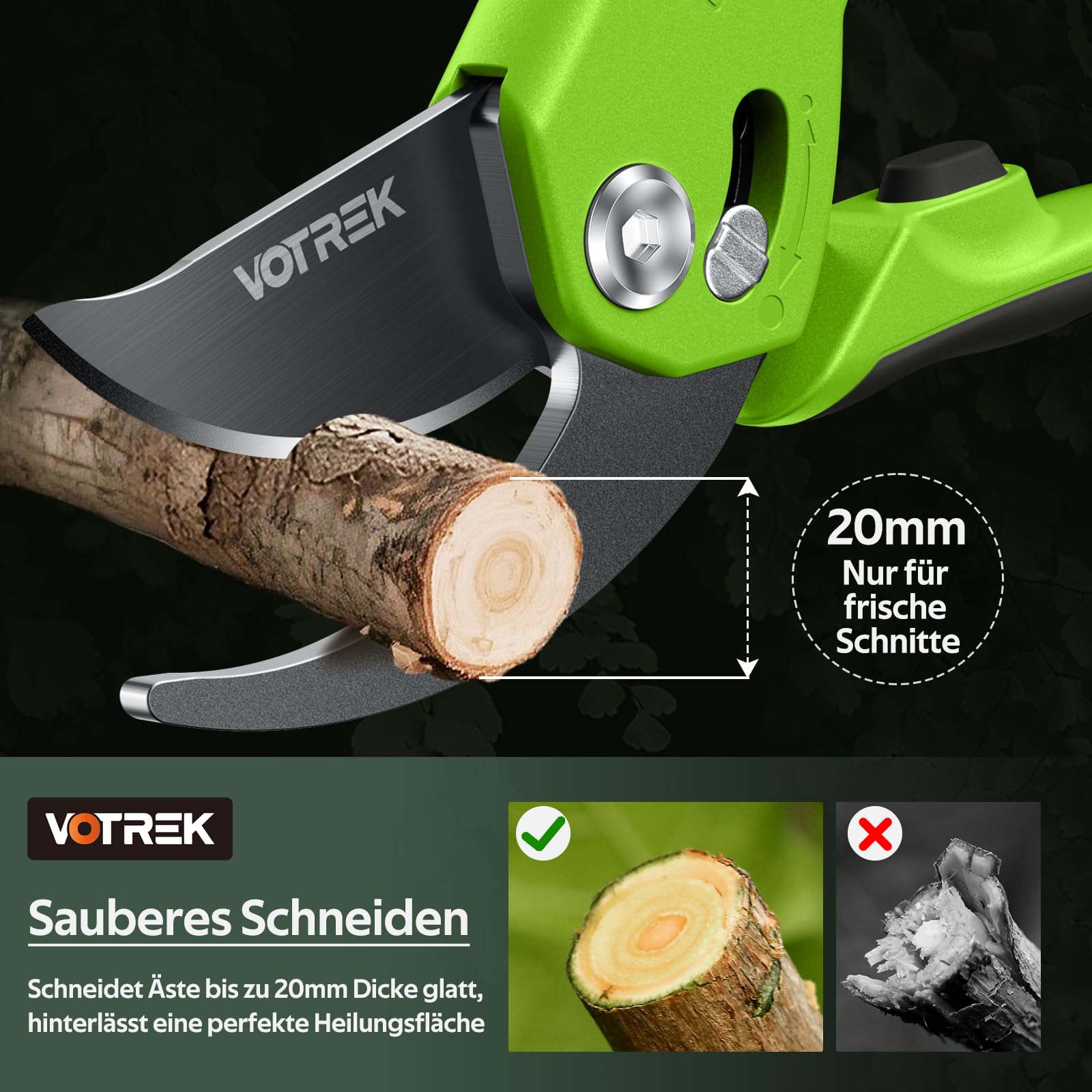 VOTREK 8,5" Bypass-Gartenschere mit stufenloser Grifföffnung, Profi-Rosenschere & Baumschere mit SK5-Stahl und interner Feder für müheloses Schneiden – ideal bei schwacher Handkraft.【Armband】 Geschenk 2