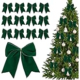 Anshome 12 Pcs Christmas Velvet Bows, 6 Inch Dark Green Velvet Wreath Gift Bows Vintage Xmas Ribbon Bow Holiday Ornaments for Christmas Tree Garland DIY Craft Wrapping Decor