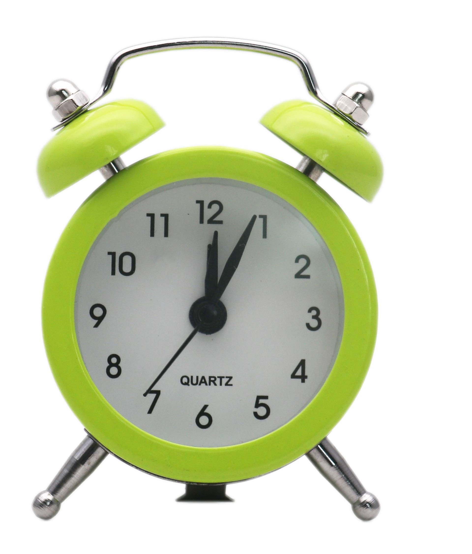 SHISI Mini alarm clock cute cartoon round portable metal clock family travel and exam alarm ticking (green)