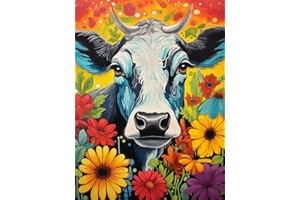 Suyaloo Cow Diamond Painting Kits for Adults - 5D Diamond Art Kits for Adults Kids Beginner,DIY Flowers Full Drill Paintings with Diamonds Gem Art for Adults Home Wall Decor 11.8x15.7inch