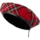 WITHMOONS Polyester Beret Hat Tartan Check Leather Sweatband KR3781