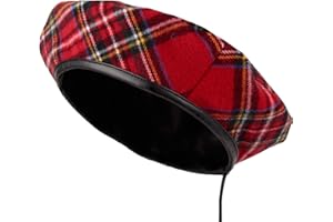 WITHMOONS Polyester Beret Hat Tartan Check Leather Sweatband KR3781