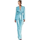 LEWIJO Sequin Suits for Women 2 Piece V Neck Sparkly Womens Suit with Belt Glitter Wedding Party Prom Tuxedo