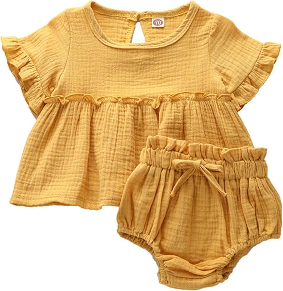 Amazon Cousannory ベビー服 セットアップ 赤ちゃん 服 半袖 トップス 無地 ショートパンツ 新生児 肌着 セット 女の子 チュニックワンピース フリル かぼちゃパンツ 子供 上下セット キッズ パジャマ 女児 ブルマパンツ 春 夏 綿 麻 通気 タンクトップ 通販