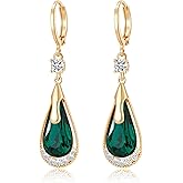Trendy Austrian Crystal Teardrop Drop Huggie Dangle Earrings for Women 14k Rose Gold Plated Hypoallergenic Jewelry Gifts