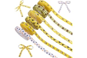 HICOHAND Bee Satin Ribbon, 5Yd×6 Rolls Yellow Bee Daisy Flower Craft Grosgrain Ribbon for Gift Packing DIY Crafts Present Wra