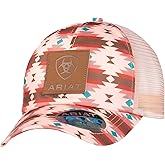 ARIAT Youth Girls Southwestern Print Leather Patch Ponytail Cap, Pink, One Size