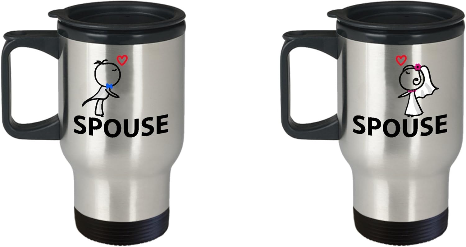 Couples Travel Mug Set Spouse & Spouse 2 14oz