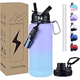 CoolSub Insulated Water Bottle, 32 oz Stainless Steel Wide Mouth Water Bottles with 2 Leak Proof Lid and Paracord Handle, Double Wall Vacuum Insulated Sports Water Bottle, Purple Blue
