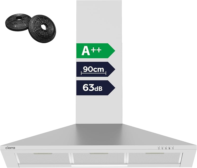 CIARRA 90cm Wall-Mounted Cooker Hood CBCS9201 with Carbon Filters