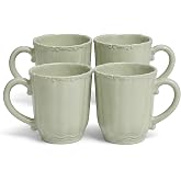 SANGO Bethany Sage Mugs Set of 4, 15 oz Stoneware Green Coffee Mugs, Vibrant Ceramic Drinkware for Coffee, Tea or Cocoa, Durable Everyday Cups, Dishwasher &amp; Microwave Safe, Kitchen Mug Set