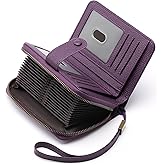 GAEKEAO Leather Credit Card Holder Wallet for Women RFID Blocking Large Capacity Bifold Zipper Card Case Organizer with Wristlet 32 Slots