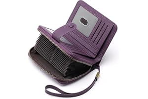 GAEKEAO Leather Credit Card Holder Wallet for Women RFID Blocking Large Capacity Bifold Zipper Card Case Organizer with Wristlet 32 Slots