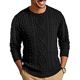 RQP Mens Crewneck Sweater Cable Knit Sweater Classic Fisherman Pullover Sweater