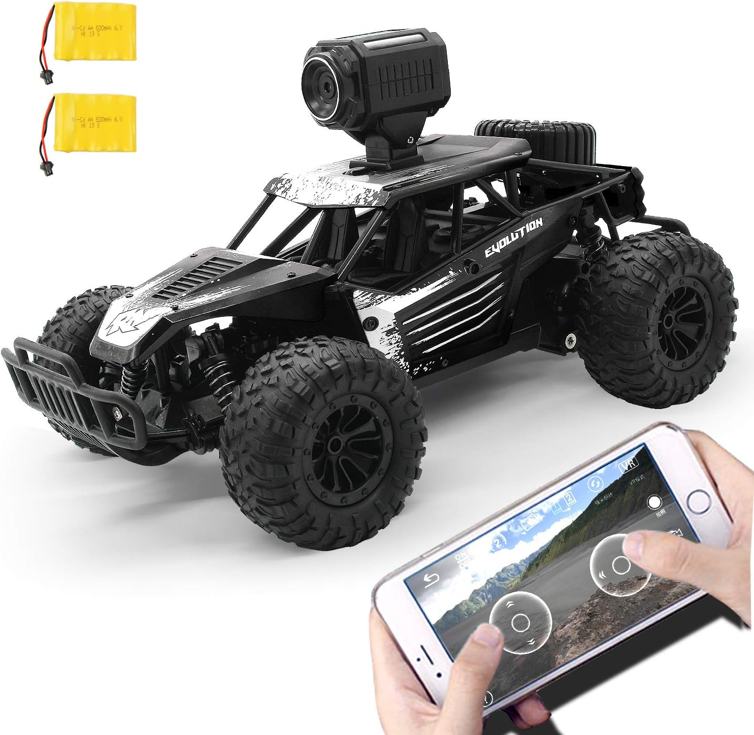 Gizmovine Remote Control Car with Camera, High Speed Racing Off-Road RC Cars with 2 Rechargeable Batteries, Waterproof RC Monster Trucks Buggy Vehicle Electric Toy Cars for All Kids Boy