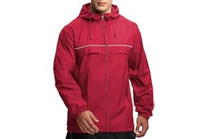 GEEK LIGHTING Men's Waterproof Hooded Rain Jacket, Lightweight Raincoat for Outdoor Camping Hiking Running Travel