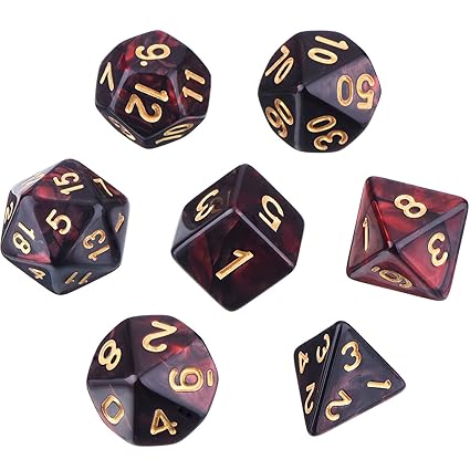Polyedrische 7- Würfel- Set für Dungeons und Dragons mit Schwarz Beutel (Rot Schwarz)