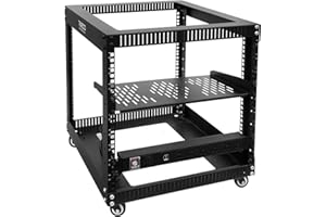 RIVECO 9U Open Frame Network Rack with Wheels - 4 Post for 19" Equipment & Stereo Gear- Including 1PC 1U Rack Shelf & Basic R