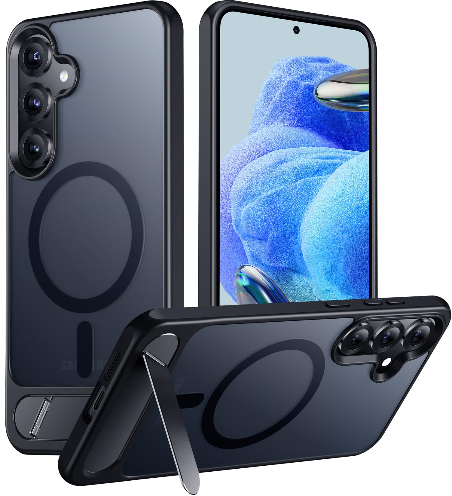 Photo 1 of Temdan Magnetic for Samsung Galaxy S25 Plus Case, [Innovate Stand][Military Grade Drop Protection][Non Slip][Translucent Matte] Shockproof Phone Case for Galaxy S25 Plus 6.7" 2025 -Black