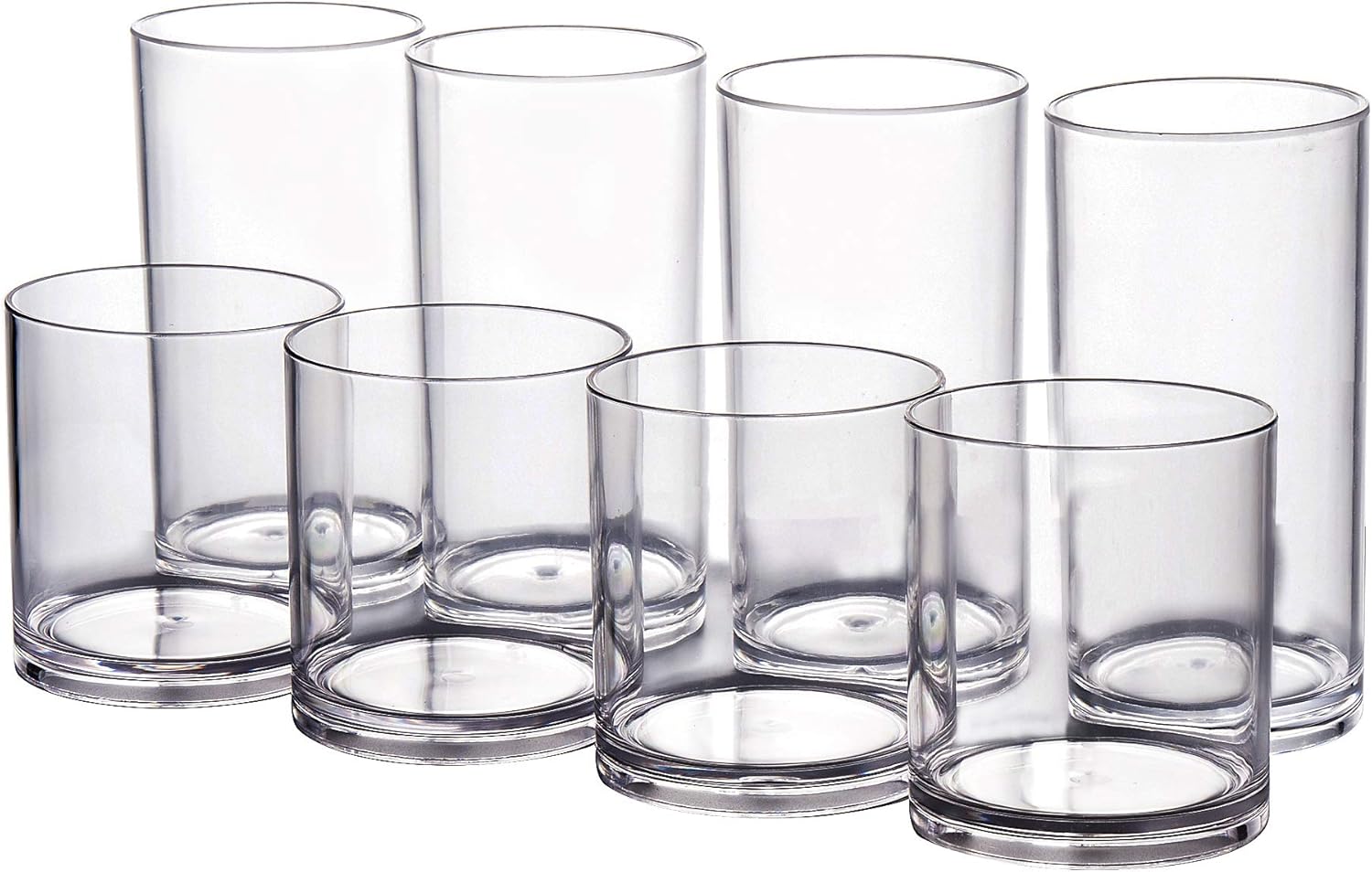 Classic Tumbler Plastic Glasses Dishwasher-safe BPA-free Set of 8 | 4-each: 20-ounces and 14-ounces Clear Drinking Cups