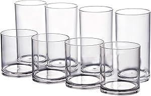 Classic Tumbler Plastic Glasses Dishwasher-safe BPA-free Set of 8 | 4-each: 20-ounces and 14-ounces Clear Drinking Cups