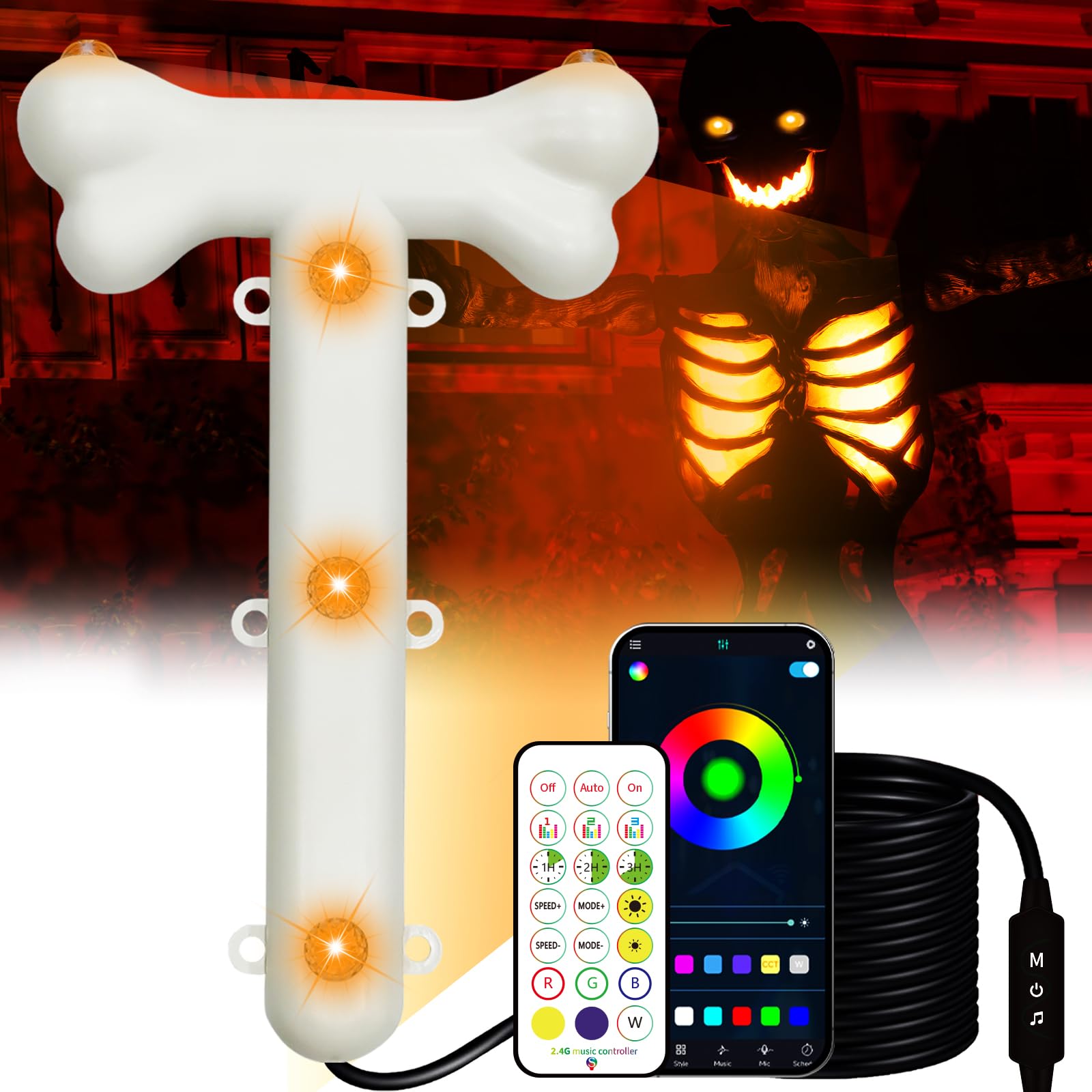Photo 1 of BlissfulTie Halloween 12 Foot Skeleton Light Kit - RGB Color Changing Giant Skeleton Lights with Timer & Waterproof, 12 ft Skeleton Accessories for Outdoor Halloween Decorations(Not Include Skeleton)