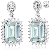 Gem Stone King 10-20 Cttw Gemstone Birthstone Halo Dangle Earrings For Women | 925 Sterling Silver | Emerald Cut 14X10MM | Fine Jewelry Gifts for Her Mom Women Wife