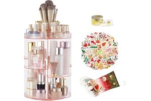 SUNFICON Rotating Makeup Organizer Cosmetic Storage Holder 360 Rotation 50PCS Shiny Christmas Stickers 500PCS Clear Golden Christmas Stickers Tags 1 Christmas Stocking Gift,Crystal Pink