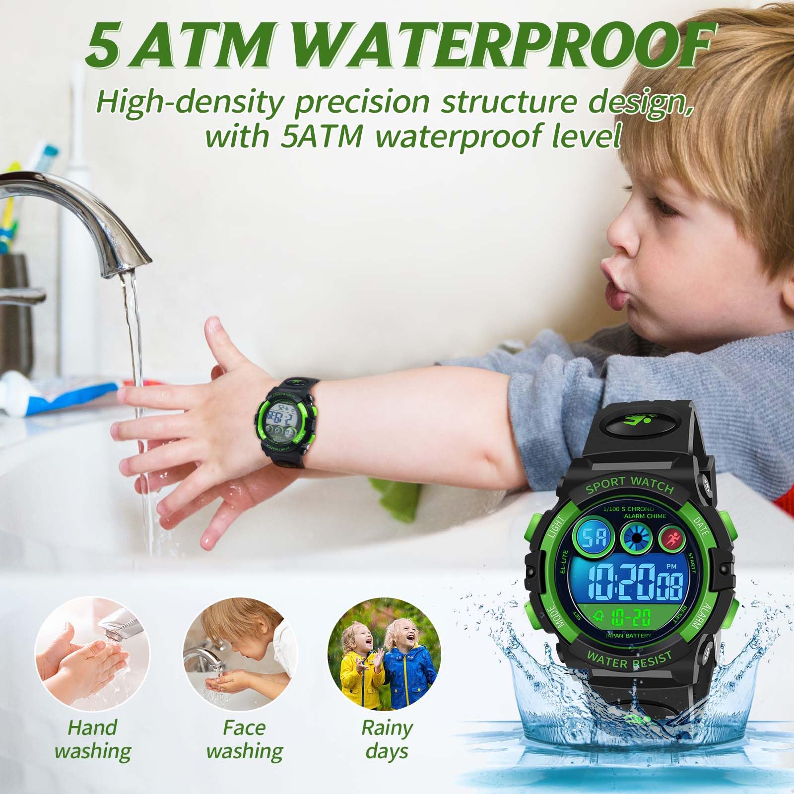 Dayllon Kids Digital Watch,Boys Digital Outdoor Sport Waterproof Watch,with Calendar 12/24H Alarm 7 Colorful Backlight Stopwatch Wristwatch for 3-15 Years Old