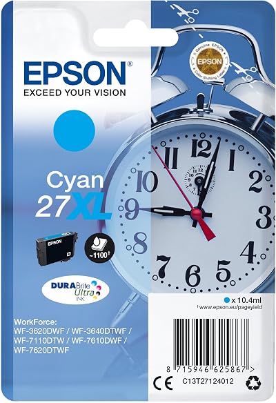 Epson 27XL Cyan High Yield Ink Cartridge Genuine DuraBrite Ultra T2712