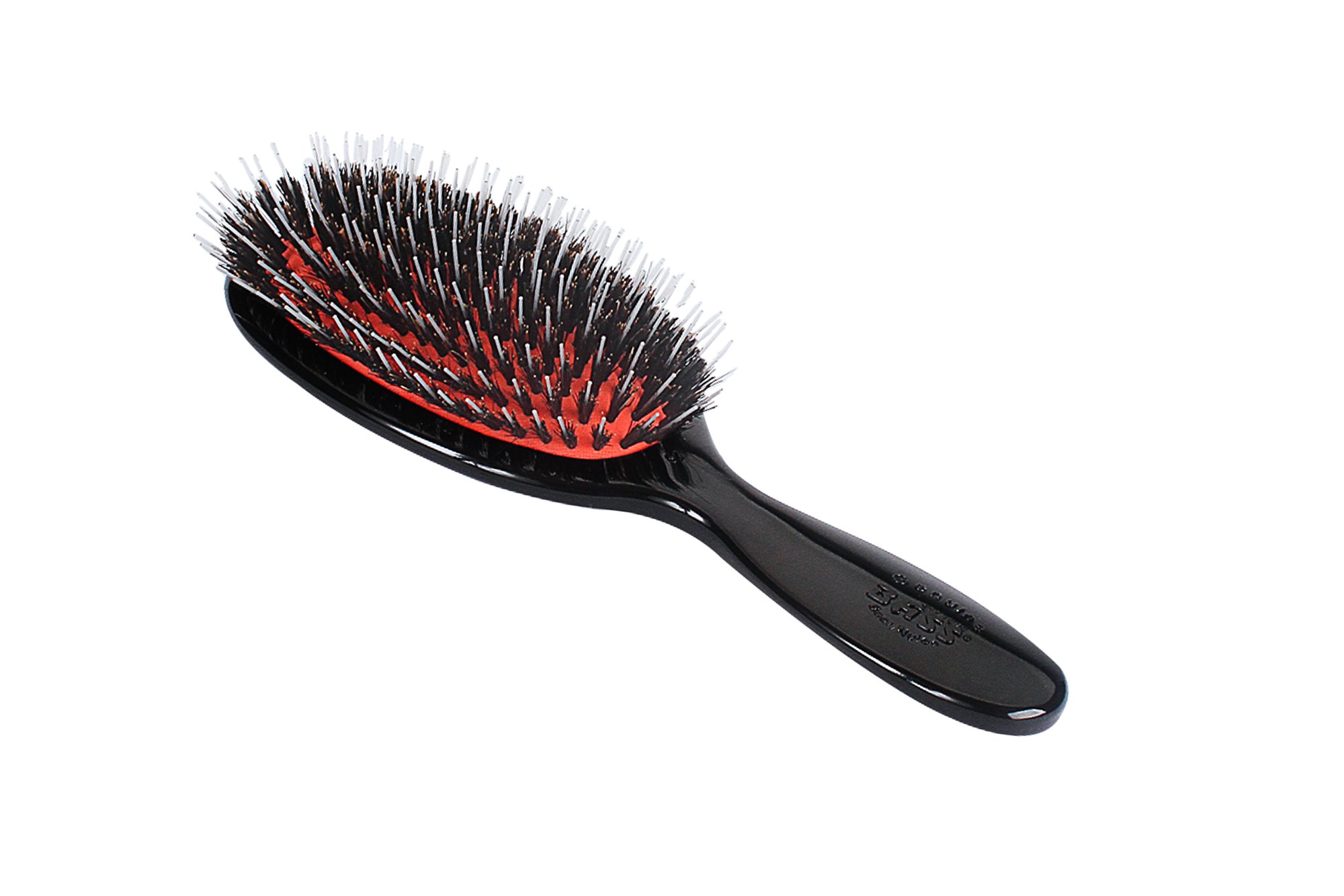 Shine & Condition Hair Brush | 100% Natural Bristle + Nylon Pin | High Polish Acrylic Handle | Large Oval | Jet Black Finish | Model 52 - JTB