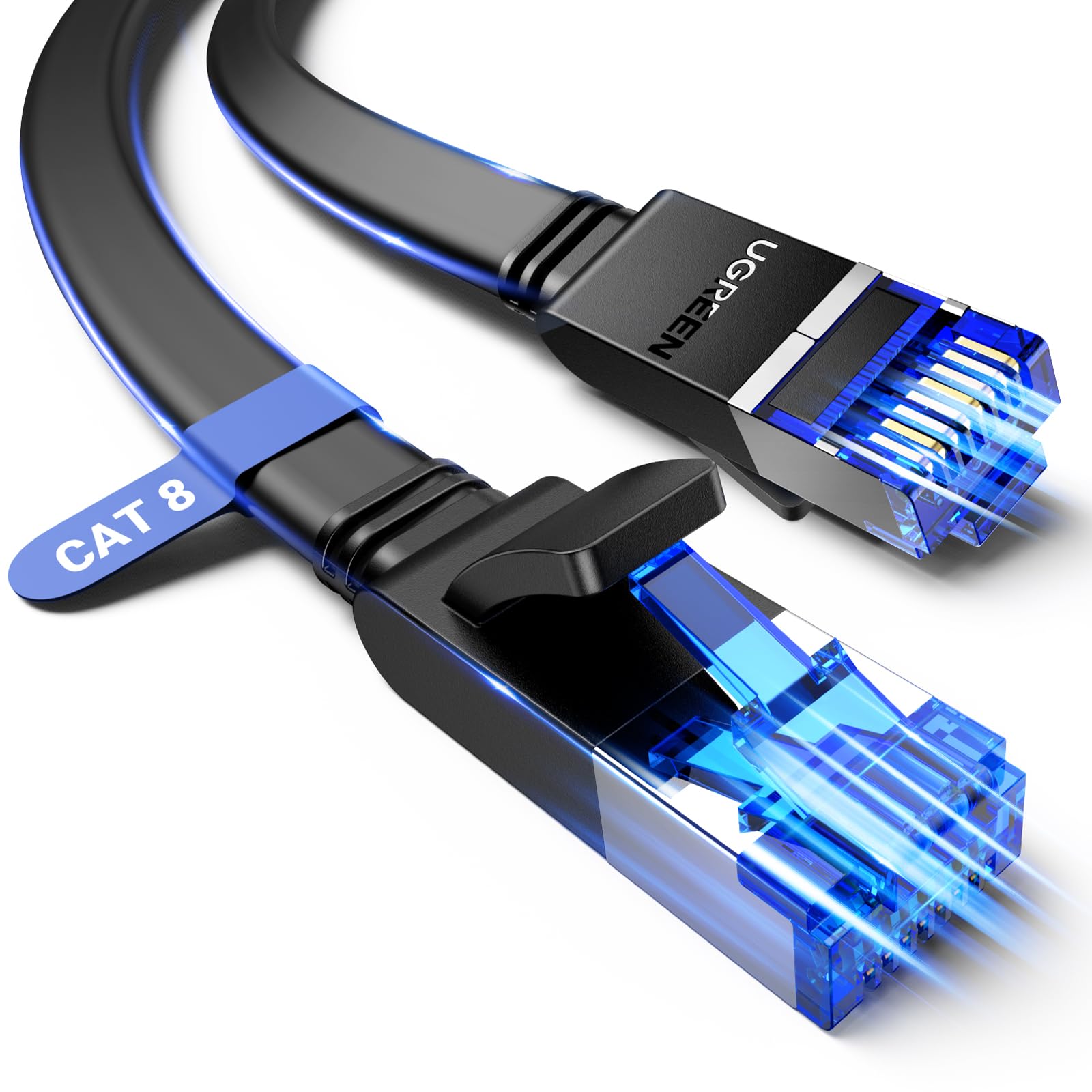 UGREEN Ethernet Cable 5M, Cat 8 Internet Cable Flat High-Speed 40Gbps 2000Mhz Network Cable, Gigabit RJ45 LAN Cable Patch Cord Compatible for PC/Laptop, PS5, Xbox, Modem, Router, Switch, TV