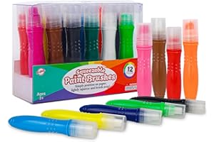 Playkidiz 12 Squeezable Paint Brushes Classic Colors for Kids, Tempera Paint Brush, Assorted Fun Colors for Toddler, (24ml/0.8oz Each)