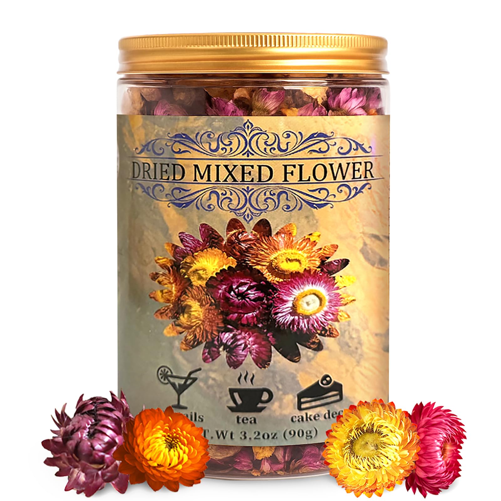 Photo 1 of 100+ Edible Dried Flowers for Cake Decoration – Food Grade Mixed Natural Colorful Chrysanthemum Flowers for Baking, Cocktails, Cupcakes, Drinks, DIY Crafts - No Additive