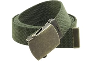 BC BELTS Canvas Web Belt Military Style with Antique Brass Buckle and Tip 50" Long